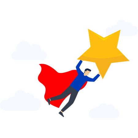 Héroe empresario sosteniendo estrellas volando en el cielo  Ilustración