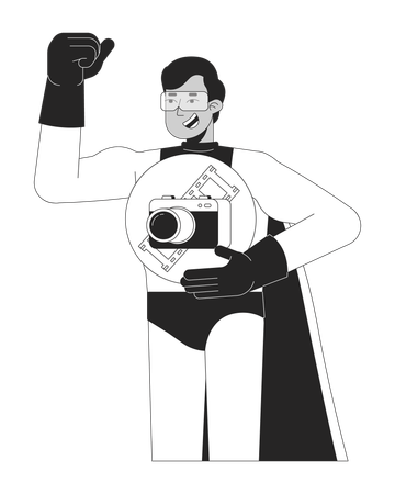 Héroe hombre fuerte sosteniendo la cámara  Ilustración