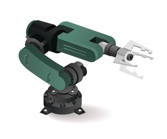 Herramienta tecnológica abrazadera de brazo robótico industria de embalaje industrial con inteligencia artificial  Ilustración
