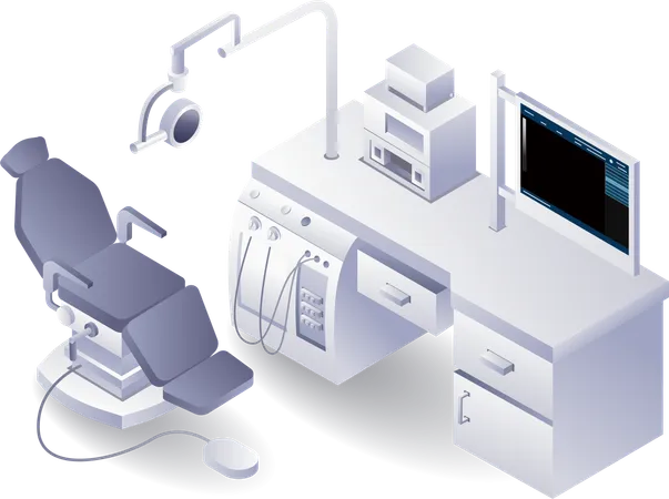 Paciente de mesa de dentista de herramientas médicas  Ilustración