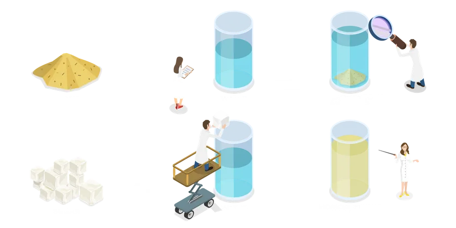 3 D Isometric Flat Vector Conceptual Illustration Of Homogeneous And Heterogeneous Mixtures Solution Of Water And Salt And Mixture Of Water And Sand イラスト
