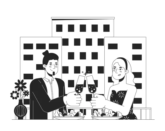 Heterosexual couple on date night restaurant  Illustration