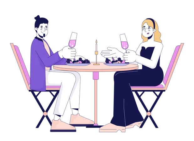 Heterosexual Couple On Romantic Date 2 D Linear Cartoon Characters Caucasian Adult Girlfriend Boyfriend Isolated Line Vector People White Background Speed Dating Color Flat Spot Illustration Illustration