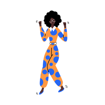 Heureuse femme africaine dansant et souriant  Illustration