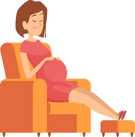 Heureuse femme enceinte assise sur un canapé  Illustration