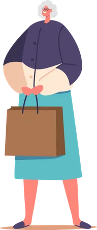 Heureuse femme âgée avec un sac à provisions  Illustration