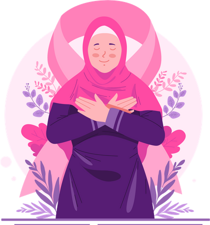 Heureuse survivante du cancer du sein avec un ruban rose  Illustration