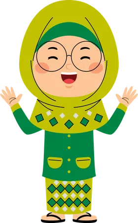 Fille heureuse de hijab debout avec les mains ouvertes  Illustration