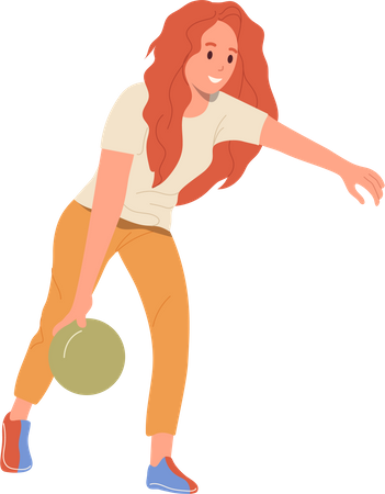 Heureuse jeune femme s'amusant à jouer au bowling  Illustration