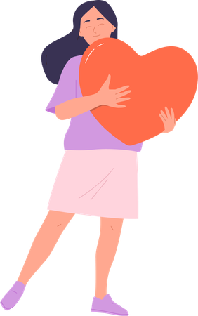 Heureuse jeune femme tenant le coeur tombant amoureux  Illustration