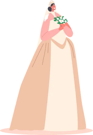 Bouquet de tenue de mariée arabe heureuse  Illustration