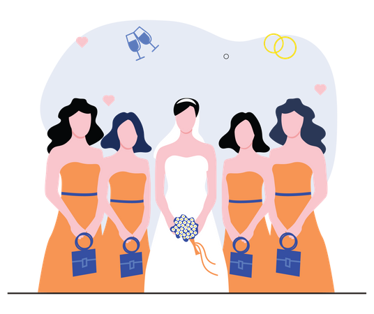 Mariée heureuse avec les demoiselles d'honneur  Illustration