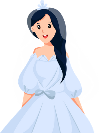 Heureuse mariée en robe bleue  Illustration
