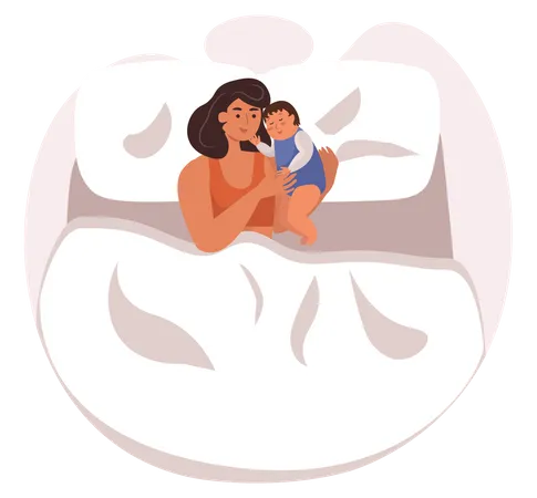 Heureuse mère dormant avec bébé  Illustration