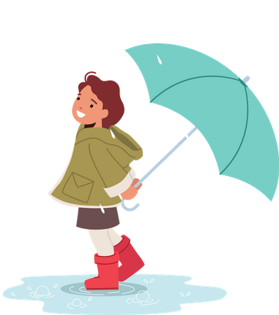 Heureuse petite fille avec parapluie  Illustration