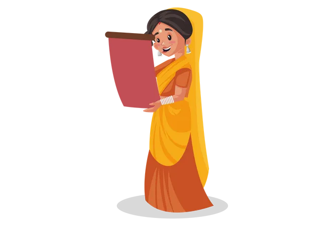 Heureuse prêtresse indienne lisant l'horoscope  Illustration