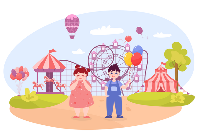 Heureux tout-petit dans un parc d'attractions  Illustration