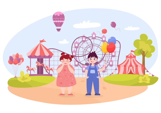 Heureux tout-petit dans un parc d'attractions  Illustration