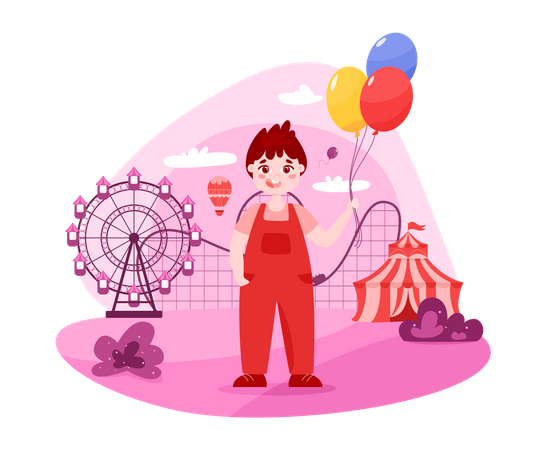 Heureux tout-petit dans un parc d'attractions  Illustration