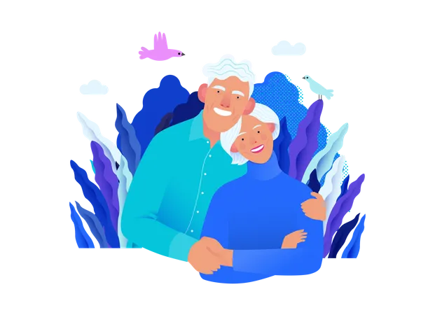 Heureux couple de personnes âgées avec assurance médicale  Illustration