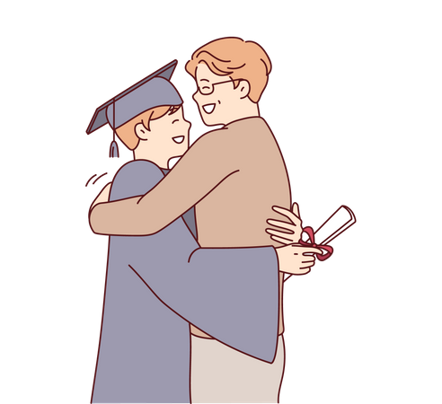 Heureux garçon diplômé embrassant son père  Illustration