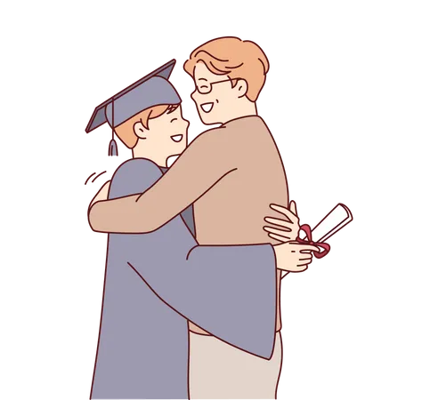 Heureux garçon diplômé embrassant son père  Illustration