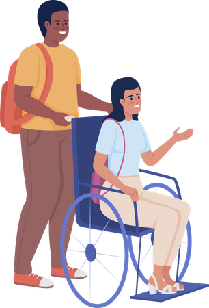 Heureux étudiant avec étudiant handicapé  Illustration