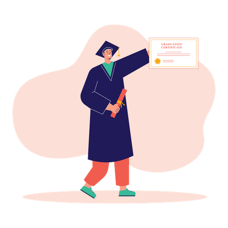 Heureux étudiant diplômé avec certificat  Illustration