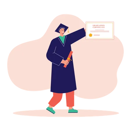 Heureux étudiant diplômé avec certificat  Illustration