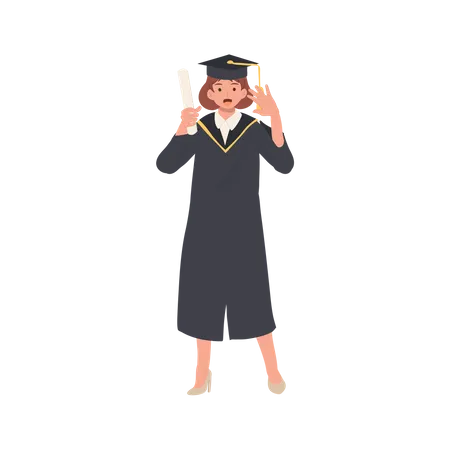 Heureux étudiant en casquette et robe  Illustration