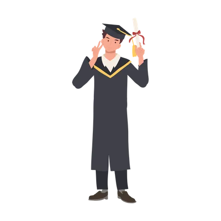 Heureux étudiant recevant un diplôme à l'obtention du diplôme  Illustration