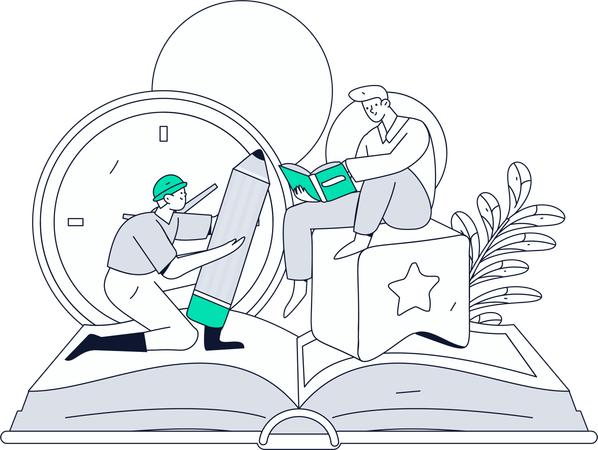 Heureux étudiants lisant un livre  Illustration