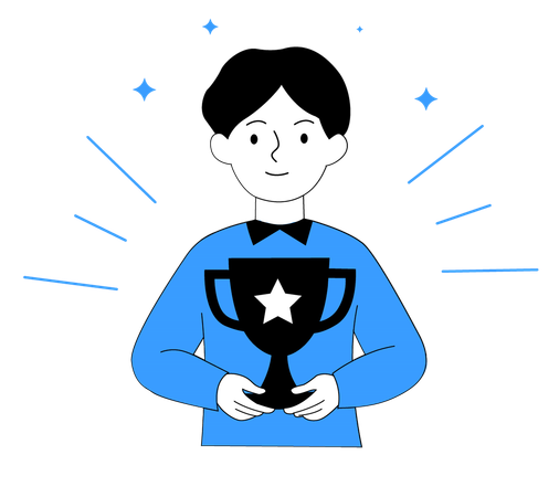 Heureux gagnant tenant un trophée étoile  Illustration