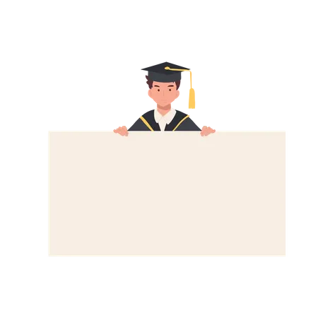 Heureux jeune diplômé avec panneau de signalisation  Illustration