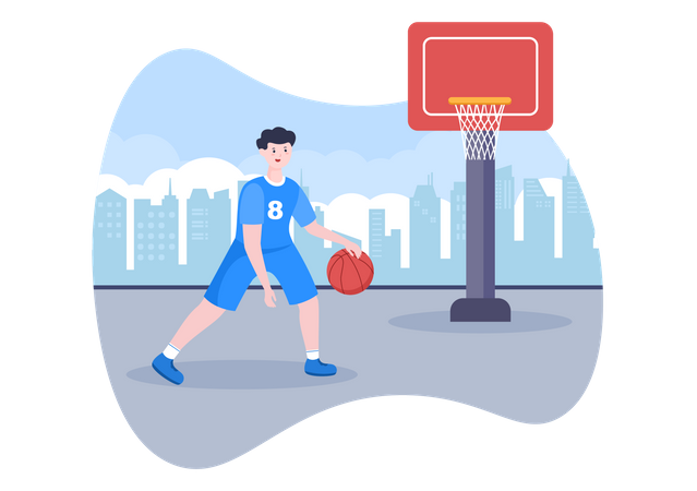 Heureux jeune homme jouant au basket-ball  Illustration