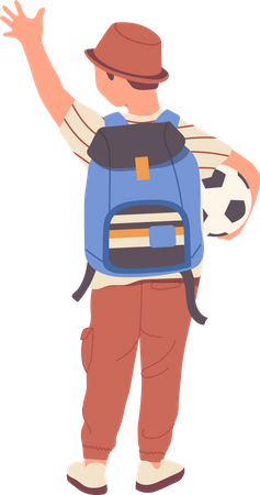 Heureux petit garçon avec sac à dos et ballon de football  Illustration