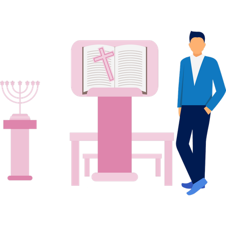Heureux prêtre lisant un livre biblique Illustration