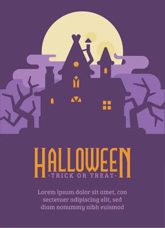 Flacher Illustrationshintergrund Der Sumpfhexenhutte Gruseliger Halloween Haussilhouette Flyer Susses Oder Saures Illustration