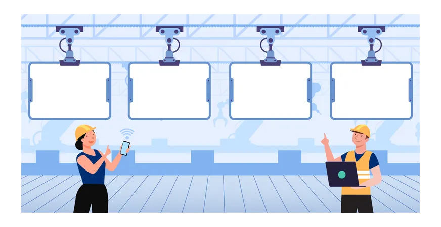 Hi-Tech technology system control in factory workflow  Illustration