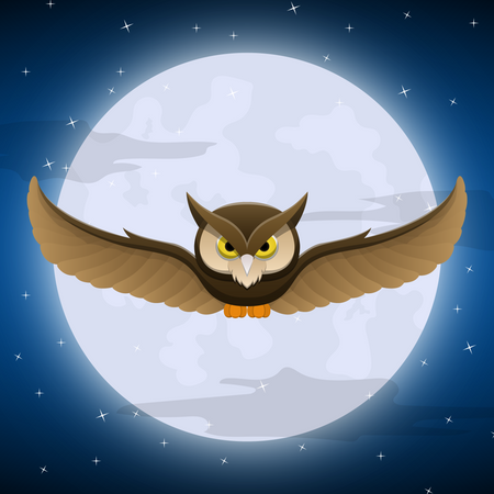 Hibou volant avec la pleine lune  Illustration