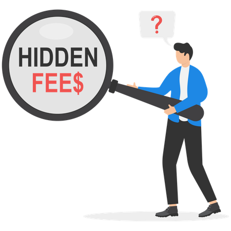 Hidden fees text under magnifying glass Illustration