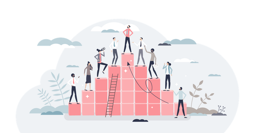Hierarchy rank and pyramid type career development ladder  イラスト