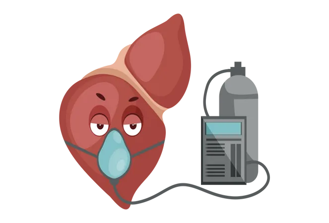 Hígado con cilindro de oxígeno.  Ilustración