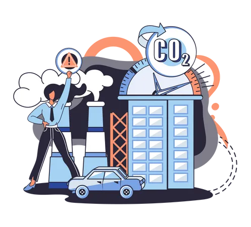 Environmental Ecological Problems Air And Atmosphere Carbon Pollution Causes Of Climate Change CO 2 Reduction Eliminate Environment Danger From Air Contamination Dioxide Gases Nature Biodiversity Illustration