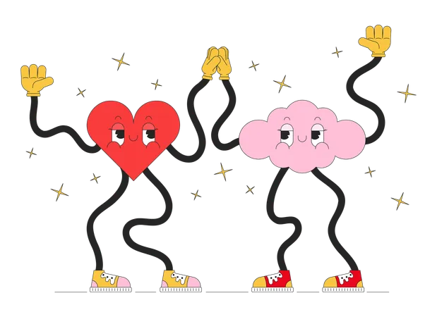 High five groovy heart and cloud  Illustration
