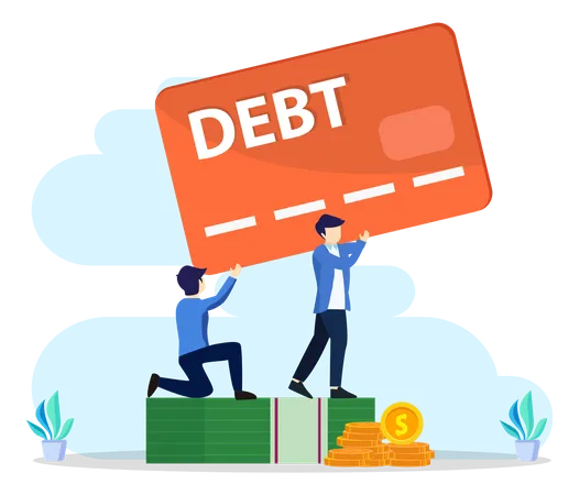 Credit Card Debt Concept Frustrated Businessman Having Financial Problems Debts And Loans 일러스트레이션