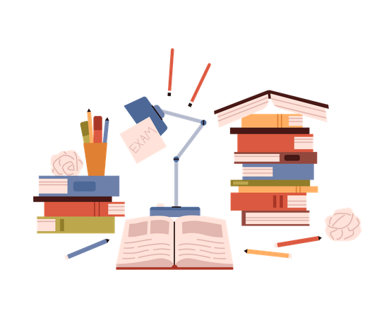 High pile of books  Illustration