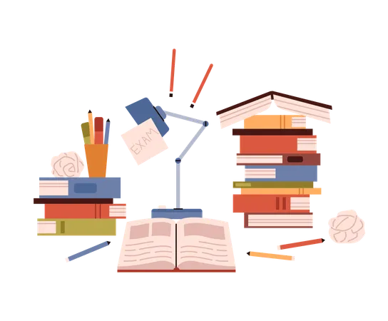 High pile of books  Illustration