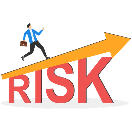 High Risk High Return Concept Confident Smart Businessman Investor Running On A Growth Stock Market Graph Above Word Risk Illustration
