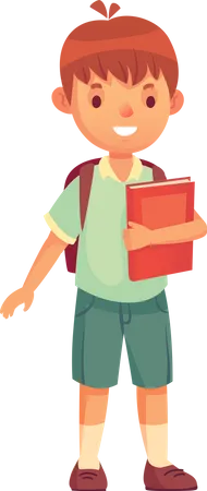 Primary School Kid Happy Cute Boy With Backpack And Books In Uniforms Illustration